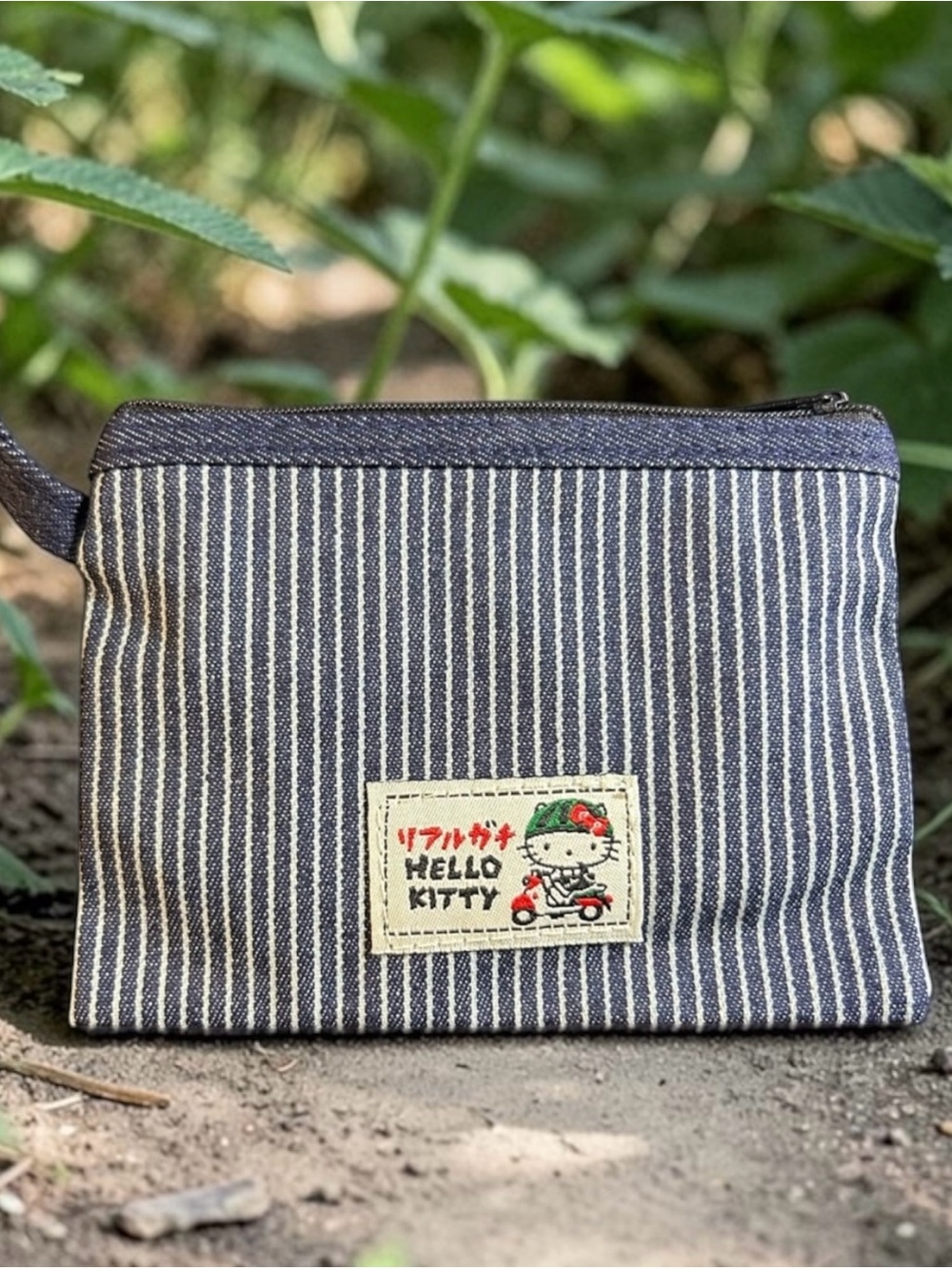 Hello Kitty Denim Stripe Coin Purse Wristlet Pouch
